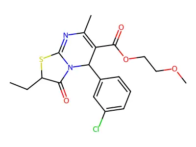 2-methoxyethyl 5-(3-chlorophenyl)-2-ethyl-7-methyl-3-oxo-2,3-dihydro-5H-[1,3]thiazolo[3,2-a]pyrimidine-6-carboxylate structure