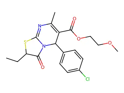 2-methoxyethyl 5-(4-chlorophenyl)-2-ethyl-7-methyl-3-oxo-2,3-dihydro-5H-[1,3]thiazolo[3,2-a]pyrimidine-6-carboxylate structure