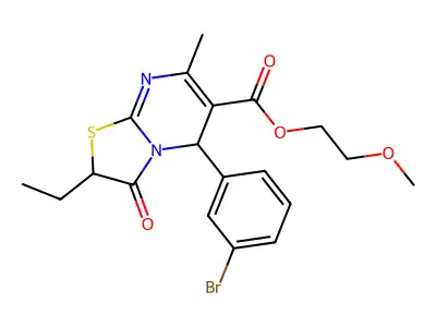 2-methoxyethyl 5-(3-bromophenyl)-2-ethyl-7-methyl-3-oxo-2,3-dihydro-5H-[1,3]thiazolo[3,2-a]pyrimidine-6-carboxylate structure