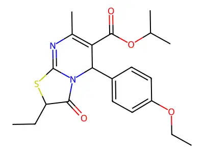 isopropyl 5-(4-ethoxyphenyl)-2-ethyl-7-methyl-3-oxo-2,3-dihydro-5H-[1,3]thiazolo[3,2-a]pyrimidine-6-carboxylate structure