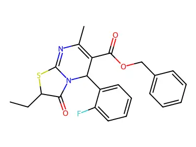 benzyl 2-ethyl-5-(2-fluorophenyl)-7-methyl-3-oxo-2,3-dihydro-5H-[1,3]thiazolo[3,2-a]pyrimidine-6-carboxylate structure