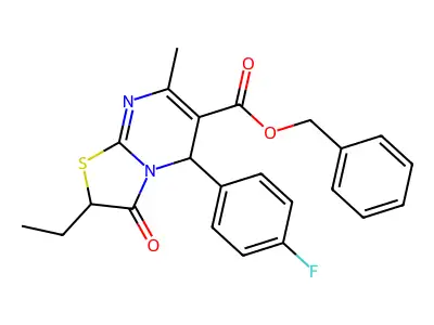 benzyl 2-ethyl-5-(4-fluorophenyl)-7-methyl-3-oxo-2,3-dihydro-5H-[1,3]thiazolo[3,2-a]pyrimidine-6-carboxylate structure