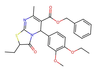 benzyl 5-(4-ethoxy-3-methoxyphenyl)-2-ethyl-7-methyl-3-oxo-2,3-dihydro-5H-[1,3]thiazolo[3,2-a]pyrimidine-6-carboxylate structure