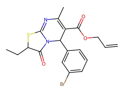 allyl 5-(3-bromophenyl)-2-ethyl-7-methyl-3-oxo-2,3-dihydro-5H-[1,3]thiazolo[3,2-a]pyrimidine-6-carboxylate structure