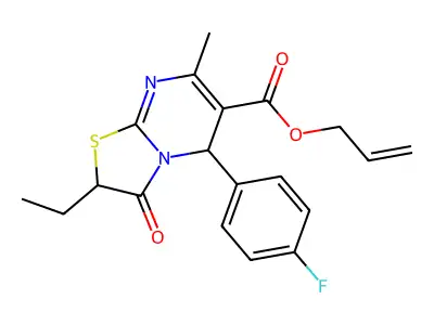 allyl 2-ethyl-5-(4-fluorophenyl)-7-methyl-3-oxo-2,3-dihydro-5H-[1,3]thiazolo[3,2-a]pyrimidine-6-carboxylate structure