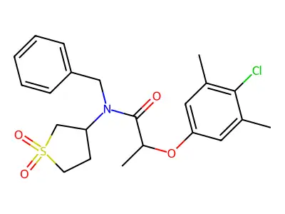 N-benzyl-2-(4-chloro-3,5-dimethylphenoxy)-N-(1,1-dioxidotetrahydrothiophen-3-yl)propanamide structure