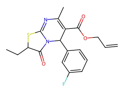 allyl 2-ethyl-5-(3-fluorophenyl)-7-methyl-3-oxo-3,5-dihydro-2H-thiazolo[3,2-a]pyrimidine-6-carboxylate structure