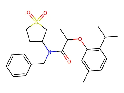 N-benzyl-N-(1,1-dioxo-1lambda6-thiolan-3-yl)-2-[5-methyl-2-(propan-2-yl)phenoxy]propanamide structure