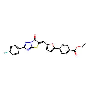 (Z)-ethyl 4-(5-((2-(4-fluorophenyl)-6-oxothiazolo[3,2-b][1,2,4]triazol-5(6H)-ylidene)methyl)furan-2-yl)benzoate structure
