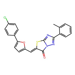 (5Z)-5-{[5-(4-chlorophenyl)furan-2-yl]methylidene}-2-(2-methylphenyl)[1,3]thiazolo[3,2-b][1,2,4]triazol-6(5H)-one structure