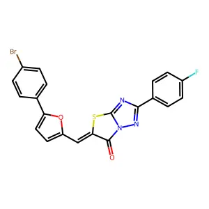 (5Z)-5-{[5-(4-bromophenyl)-2-furyl]methylene}-2-(4-fluorophenyl)[1,3]thiazolo[3,2-b][1,2,4]triazol-6(5H)-one structure