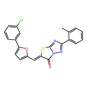 (5Z)-5-{[5-(3-chlorophenyl)furan-2-yl]methylidene}-2-(2-methylphenyl)[1,3]thiazolo[3,2-b][1,2,4]triazol-6(5H)-one structure