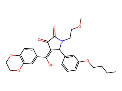 5-(3-butoxyphenyl)-4-(2,3-dihydro-1,4-benzodioxine-6-carbonyl)-3-hydroxy-1-(2-methoxyethyl)-2,5-dihydro-1H-pyrrol-2-one structure