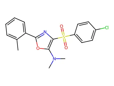 4-((4-chlorophenyl)sulfonyl)-N,N-dimethyl-2-(o-tolyl)oxazol-5-amine structure