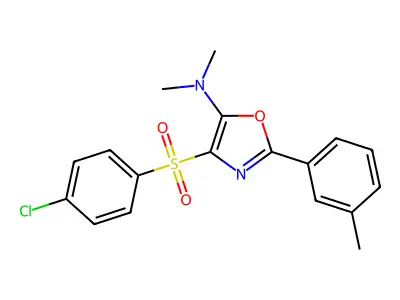 4-((4-chlorophenyl)sulfonyl)-N,N-dimethyl-2-(m-tolyl)oxazol-5-amine structure