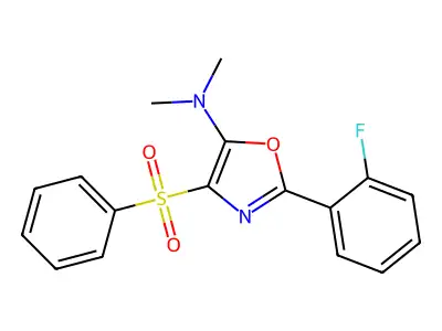 4-(benzenesulfonyl)-2-(2-fluorophenyl)-N,N-dimethyl-1,3-oxazol-5-amine structure