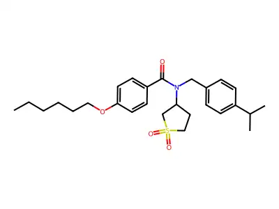 N-(1,1-dioxidotetrahydrothiophen-3-yl)-4-(hexyloxy)-N-[4-(propan-2-yl)benzyl]benzamide structure