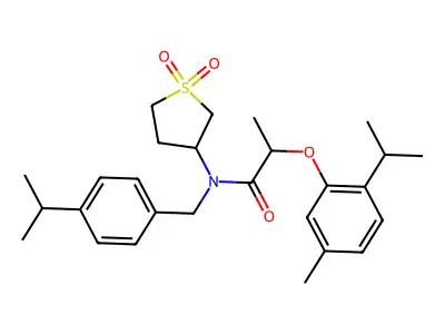 N-(1,1-dioxidotetrahydrothiophen-3-yl)-2-[5-methyl-2-(propan-2-yl)phenoxy]-N-[4-(propan-2-yl)benzyl]propanamide structure