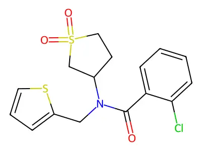2-chloro-N-(1,1-dioxidotetrahydrothiophen-3-yl)-N-(thiophen-2-ylmethyl)benzamide structure