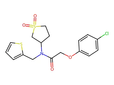 2-(4-chlorophenoxy)-N-(1,1-dioxidotetrahydrothiophen-3-yl)-N-(thiophen-2-ylmethyl)acetamide structure