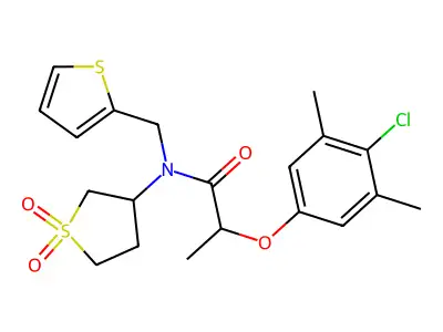 2-(4-chloro-3,5-dimethylphenoxy)-N-(1,1-dioxidotetrahydrothiophen-3-yl)-N-(thiophen-2-ylmethyl)propanamide structure