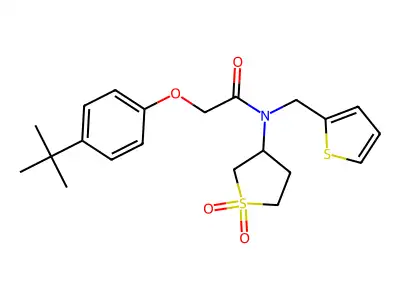 2-(4-tert-butylphenoxy)-N-(1,1-dioxidotetrahydrothiophen-3-yl)-N-(thiophen-2-ylmethyl)acetamide structure