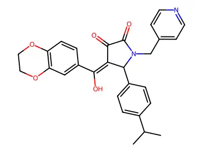4-(2,3-dihydro-1,4-benzodioxine-6-carbonyl)-3-hydroxy-5-[4-(propan-2-yl)phenyl]-1-[(pyridin-4-yl)methyl]-2,5-dihydro-1H-pyrrol-2-one structure