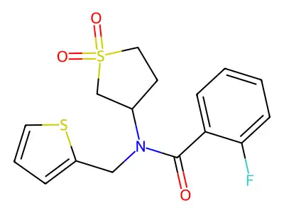 N-(1,1-dioxidotetrahydrothiophen-3-yl)-2-fluoro-N-(thiophen-2-ylmethyl)benzamide structure