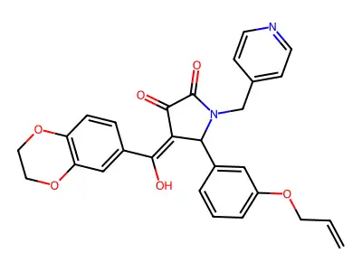 4-(2,3-dihydro-1,4-benzodioxine-6-carbonyl)-3-hydroxy-5-[3-(prop-2-en-1-yloxy)phenyl]-1-[(pyridin-4-yl)methyl]-2,5-dihydro-1H-pyrrol-2-one structure