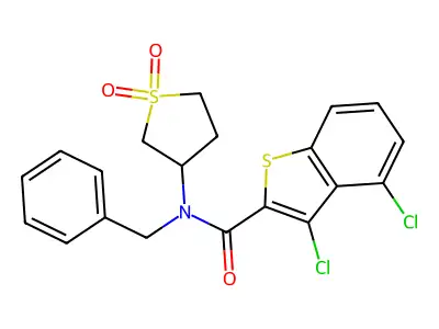 N-benzyl-3,4-dichloro-N-(1,1-dioxidotetrahydrothiophen-3-yl)-1-benzothiophene-2-carboxamide structure