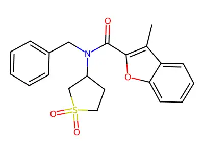 N-benzyl-N-(1,1-dioxidotetrahydrothiophen-3-yl)-3-methyl-1-benzofuran-2-carboxamide structure