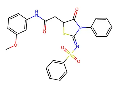 2-[2-(benzenesulfonylimino)-4-oxo-3-phenyl-5-thiazolidinyl]-N-(3-methoxyphenyl)acetamide structure