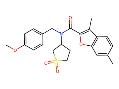 N-(1,1-dioxidotetrahydrothiophen-3-yl)-N-(4-methoxybenzyl)-3,6-dimethyl-1-benzofuran-2-carboxamide structure