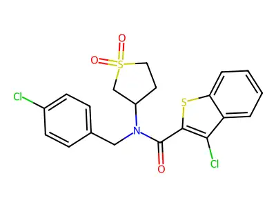 3-chloro-N-(4-chlorobenzyl)-N-(1,1-dioxidotetrahydrothiophen-3-yl)-1-benzothiophene-2-carboxamide structure