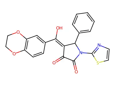 4-(2,3-dihydro-1,4-benzodioxine-6-carbonyl)-3-hydroxy-5-phenyl-1-(1,3-thiazol-2-yl)-2,5-dihydro-1H-pyrrol-2-one structure