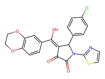 5-(4-chlorophenyl)-4-(2,3-dihydro-1,4-benzodioxine-6-carbonyl)-3-hydroxy-1-(1,3-thiazol-2-yl)-2,5-dihydro-1H-pyrrol-2-one structure