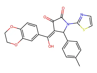 4-(2,3-dihydro-1,4-benzodioxine-6-carbonyl)-3-hydroxy-5-(4-methylphenyl)-1-(1,3-thiazol-2-yl)-2,5-dihydro-1H-pyrrol-2-one structure