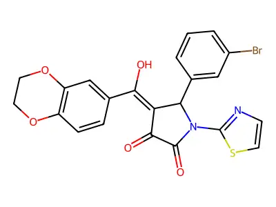 5-(3-bromophenyl)-4-(2,3-dihydro-1,4-benzodioxine-6-carbonyl)-3-hydroxy-1-(1,3-thiazol-2-yl)-2,5-dihydro-1H-pyrrol-2-one structure