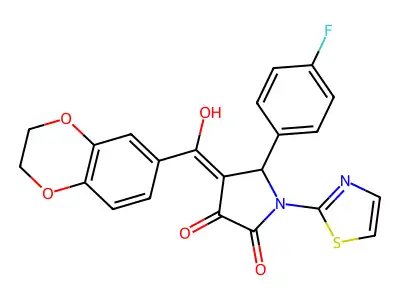 4-(2,3-dihydro-1,4-benzodioxine-6-carbonyl)-5-(4-fluorophenyl)-3-hydroxy-1-(1,3-thiazol-2-yl)-2,5-dihydro-1H-pyrrol-2-one structure