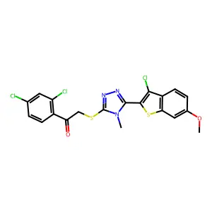 2-[[5-(3-chloro-6-methoxy-1-benzothiophen-2-yl)-4-methyl-1,2,4-triazol-3-yl]sulfanyl]-1-(2,4-dichlorophenyl)ethanone structure
