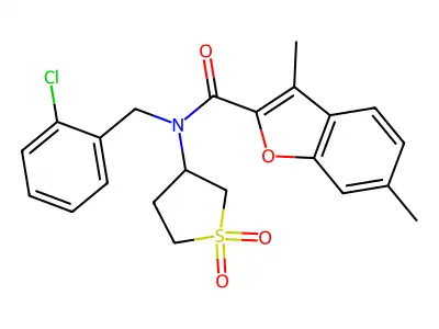 N-(2-chlorobenzyl)-N-(1,1-dioxidotetrahydrothiophen-3-yl)-3,6-dimethyl-1-benzofuran-2-carboxamide structure