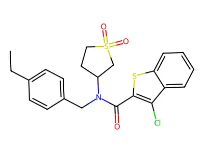 3-chloro-N-(1,1-dioxidotetrahydrothiophen-3-yl)-N-(4-ethylbenzyl)-1-benzothiophene-2-carboxamide structure
