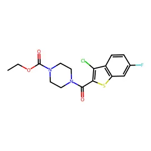 Ethyl 4-(3-chloro-6-fluorobenzo[b]thiophene-2-carbonyl)piperazine-1-carboxylate structure