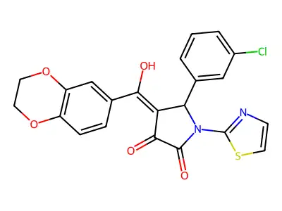 5-(3-chlorophenyl)-4-(2,3-dihydro-1,4-benzodioxine-6-carbonyl)-3-hydroxy-1-(1,3-thiazol-2-yl)-2,5-dihydro-1H-pyrrol-2-one structure