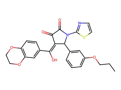 4-(2,3-dihydro-1,4-benzodioxine-6-carbonyl)-3-hydroxy-5-(3-propoxyphenyl)-1-(1,3-thiazol-2-yl)-2,5-dihydro-1H-pyrrol-2-one structure