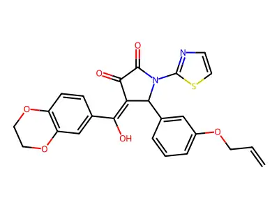 4-(2,3-dihydro-1,4-benzodioxine-6-carbonyl)-3-hydroxy-5-[3-(prop-2-en-1-yloxy)phenyl]-1-(1,3-thiazol-2-yl)-2,5-dihydro-1H-pyrrol-2-one structure