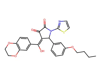 5-(3-butoxyphenyl)-4-(2,3-dihydro-1,4-benzodioxine-6-carbonyl)-3-hydroxy-1-(1,3-thiazol-2-yl)-2,5-dihydro-1H-pyrrol-2-one structure