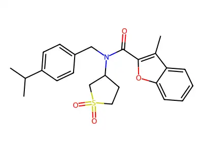N-(1,1-dioxidotetrahydrothiophen-3-yl)-3-methyl-N-[4-(propan-2-yl)benzyl]-1-benzofuran-2-carboxamide structure