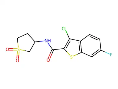 3-chloro-N-(1,1-dioxothiolan-3-yl)-6-fluoro-1-benzothiophene-2-carboxamide structure