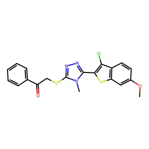 2-[[5-(3-chloro-6-methoxy-1-benzothiophen-2-yl)-4-methyl-1,2,4-triazol-3-yl]sulfanyl]-1-phenylethanone structure